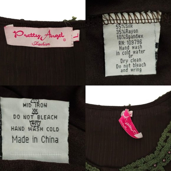 Pretty Angel Chocolate Floral Boho Tunic Top Womens L Crochet Trim Button Detail - Picture 7 of 15